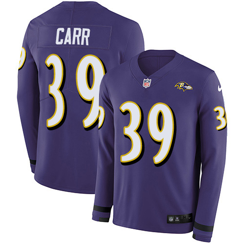 Baltimore Ravens #39 Brandon Carr Purple Team Color Youth Stitched Limited Therma Long Sleeve Jersey Youth