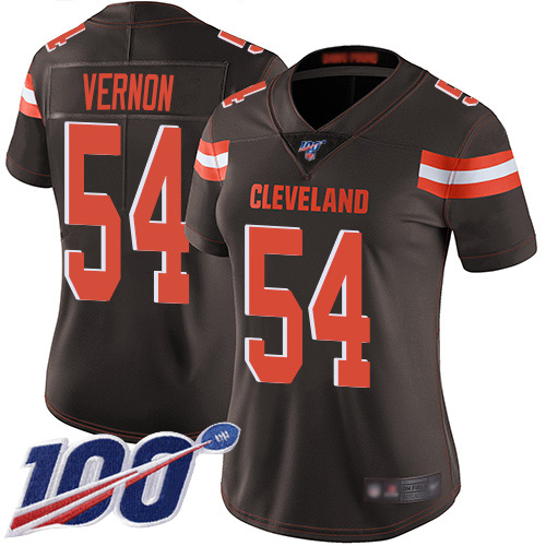 Cleveland Browns #54 Olivier Vernon Brown Team Color Women's Stitched 100th Season Vapor Limited Jersey Womens
