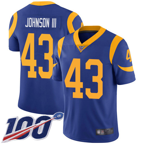 Los Angeles Rams #43 John Johnson III Royal Blue Alternate Men's Stitched 100th Season Vapor Limited Jersey Men's