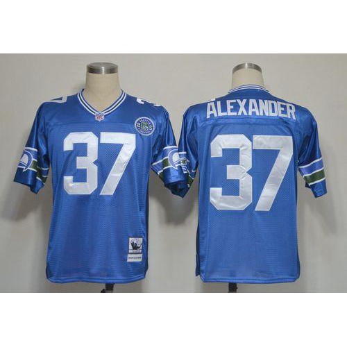 Mitchell And Ness Seattle Seahawks #37 Shaun Alexander Blue Stitched Throwback Jersey Men's