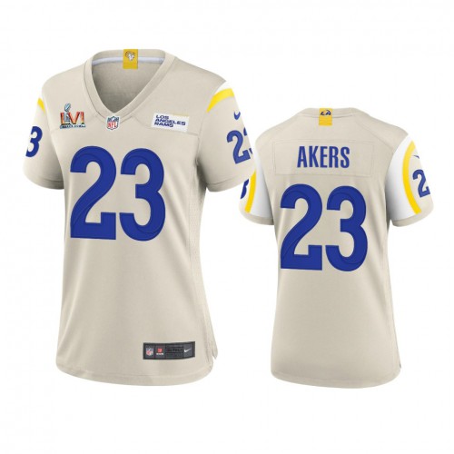 Los Angeles Los Angeles Rams #23 Cam Akers Women's Super Bowl LVI Patch Game Jersey - Bone Womens