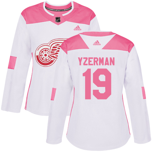 Adidas Detroit Red Wings #19 Steve Yzerman White/Pink Authentic Fashion Women's Stitched Jersey Womens