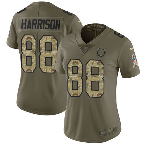 Indianapolis Colts #88 Marvin Harrison Olive/Camo Women's Stitched Limited 2017 Salute to Service Jersey Womens