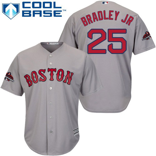 Boston Red Sox #25 Jackie Bradley Jr Grey Cool Base 2018 World Series Champions Stitched Youth Jersey Youth