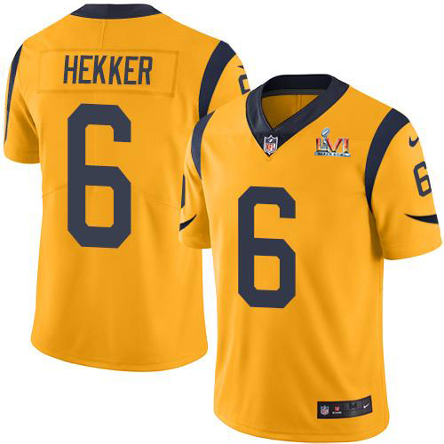 Los Angeles Rams #6 Johnny Hekker Gold Super Bowl LVI Patch Men's Stitched Limited Rush Jersey Men's