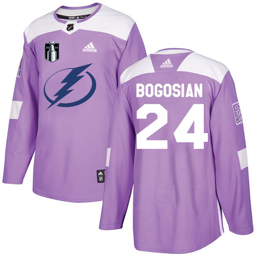 Adidas Tampa Bay Lightning #24 Zach Bogosian Purple Authentic 2022 Stanley Cup Final Patch Fights Cancer Stitched Jersey Men's