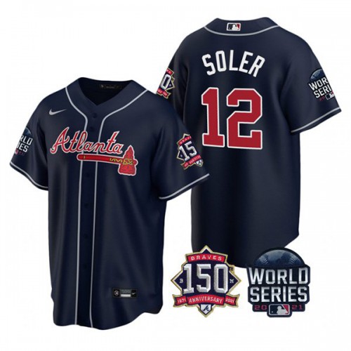 Atlanta Atlanta Braves #12 Jorge Soler Men's 150th Anniversary 2021 World Series Game Jersey - Navy Men's