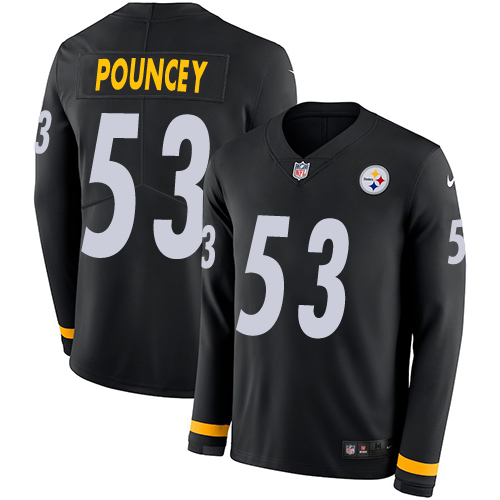 Pittsburgh Steelers #53 Maurkice Pouncey Black Team Color Men's Stitched Limited Therma Long Sleeve Jersey Men's