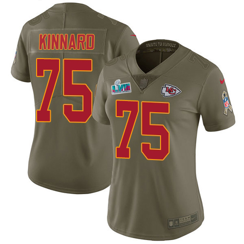 Chiefs #75 Darian Kinnard Olive Super Bowl LVII Patch Women's Stitched Limited 2017 Salute To Service Jersey