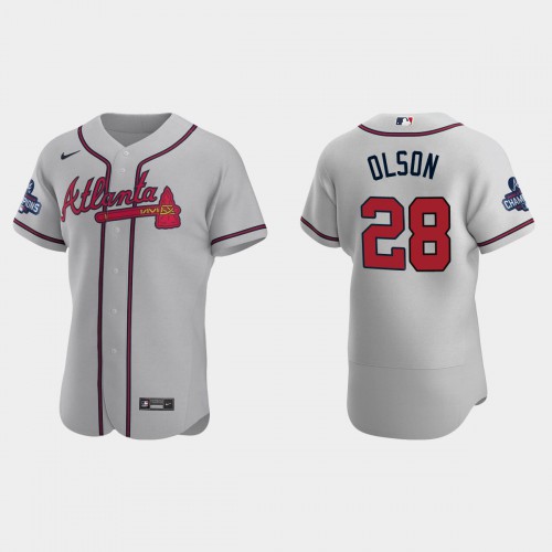 Atlanta Atlanta Braves #28 Matt Olson Men's 2021 World Series Champions Patch Authentic Player Jersey - Gray Men's