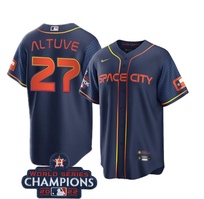 Houston Astros #27 Jose Altuve Navy 2022 World Series Champions City Connect Stitched Men's Jersey
