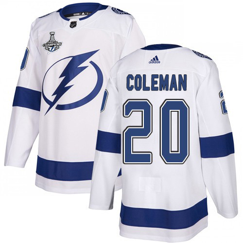 Adidas Tampa Bay Lightning #20 Blake Coleman White Road Authentic 2020 Stanley Cup Champions Stitched Jersey Men's