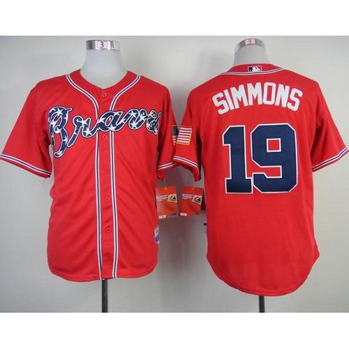 Atlanta Braves #19 Andrelton Simmons Red Cool Base Stitched Jersey Men's