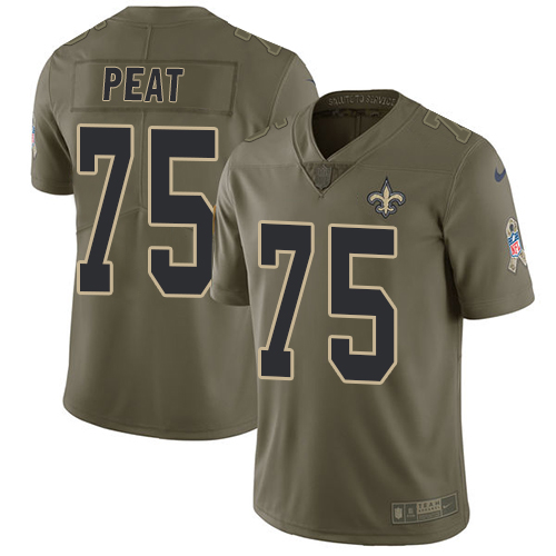 New Orleans Saints #75 Andrus Peat Olive Youth Stitched Limited 2017 Salute to Service Jersey Youth