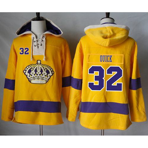 Los Angeles Kings #32 Jonathan Quick Gold Sawyer Hooded Sweatshirt Stitched Jersey Men's