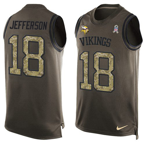 Vikings #18 Justin Jefferson Green Men's Stitched Limited Salute To Service Tank Top Jersey