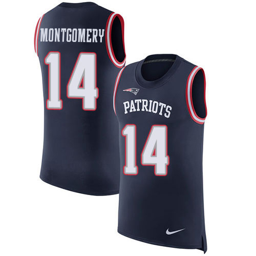 Patriots #14 Ty Montgomery Navy Blue Team Color Men's Stitched Limited Rush Tank Top Jersey