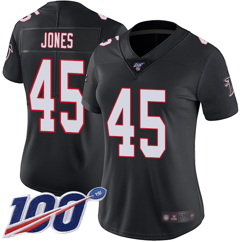 Atlanta Falcons #45 Deion Jones Black Alternate Women's Stitched 100th Season Vapor Limited Jersey Womens