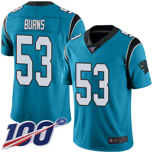 Panthers #53 Brian Burns Blue Alternate Men's Stitched 100th Season Vapor Limited Jersey