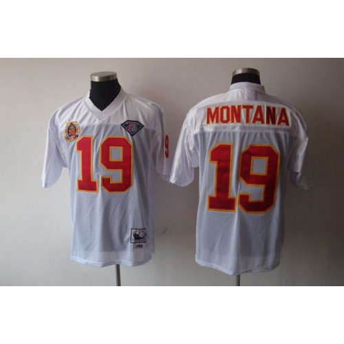 Mitchell & Ness Kansas City Chiefs #19 Joe Montana White 75th Anniversary Stitched Throwback Jersey Men's