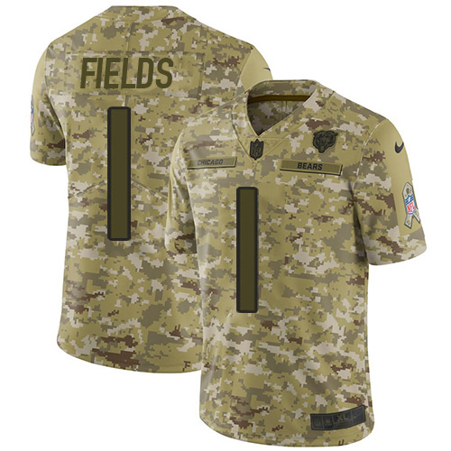 Bears #1 Justin Fields Camo Men's Stitched Limited 2018 Salute To Service Jersey
