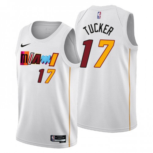 Miami Heat #17 P.J. Tucker Mens 2022-23 City Edition Jersey - Cherry Blossom White Mens