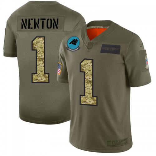 Carolina Carolina Panthers #1 Cam Newton Men's 2019 Olive Camo Salute To Service Limited Jersey Men's