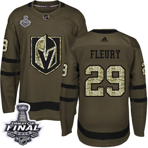 Adidas Golden Vegas Golden Knights #29 Marc-Andre Fleury Green Salute to Service 2018 Stanley Cup Final Stitched Jersey Men's