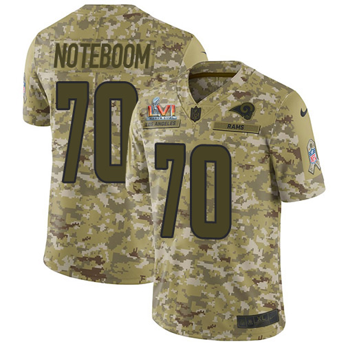 Los Angeles Rams #70 Joseph Noteboom Camo Super Bowl LVI Patch Men's Stitched Limited 2018 Salute To Service Jersey Men's