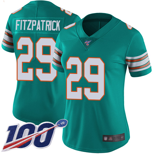 Miami Dolphins #29 Minkah Fitzpatrick Aqua Green Alternate Women's Stitched 100th Season Vapor Limited Jersey Womens