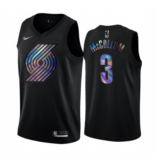 Portland Trail Blazers #3 C.J. McCollum Mens Iridescent Holographic Collection Jersey - Black Mens