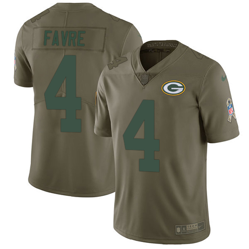 Green Bay Packers #4 Brett Favre Olive Youth Stitched Limited 2017 Salute to Service Jersey Youth