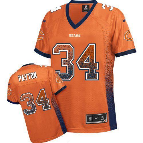 Bears #34 Walter Payton Orange Alternate Women's Stitched Elite Drift Fashion Jersey