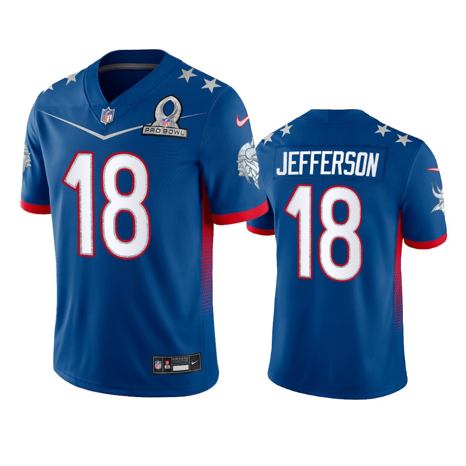 Vikings #18 Justin Jefferson Men's 2022 NFC Pro Bowl Game Jersey Royal