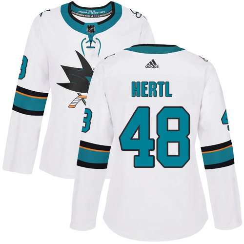 Adidas San Jose Sharks #48 Tomas Hertl White Road Authentic Women's Stitched Jersey Womens