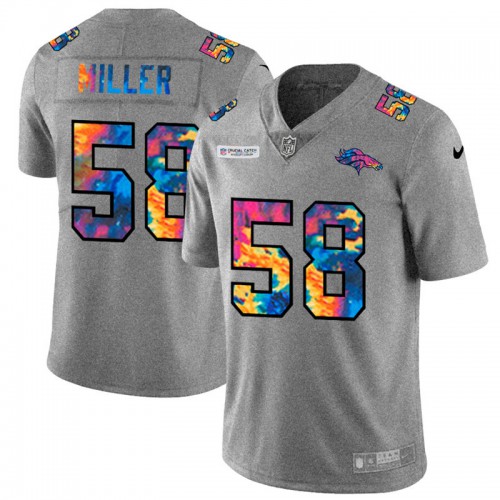 Denver Denver Broncos #58 Von Miller Men's Multi-Color 2020 Crucial Catch Jersey Greyheather Men's