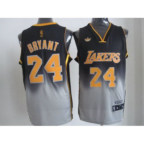 Los Angeles Lakers #24 Kobe Bryant Black/Grey Fadeaway Fashion Stitched Jersey Mens