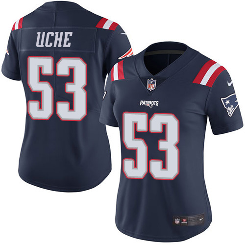 New England Patriots #53 Josh Uche Navy Blue Women's Stitched Limited Rush Jersey Womens