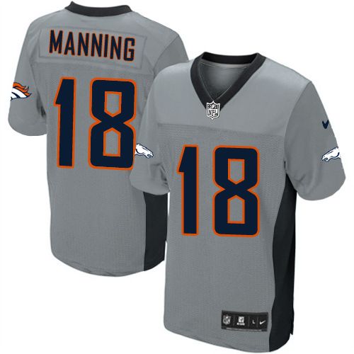 Broncos #18 Peyton Manning Grey Shadow Youth Stitched Elite Jersey