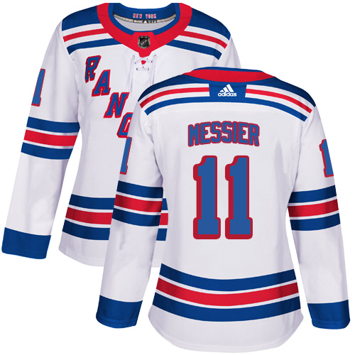 Adidas New York Rangers #11 Mark Messier White Road Authentic Women's Stitched Jersey Womens