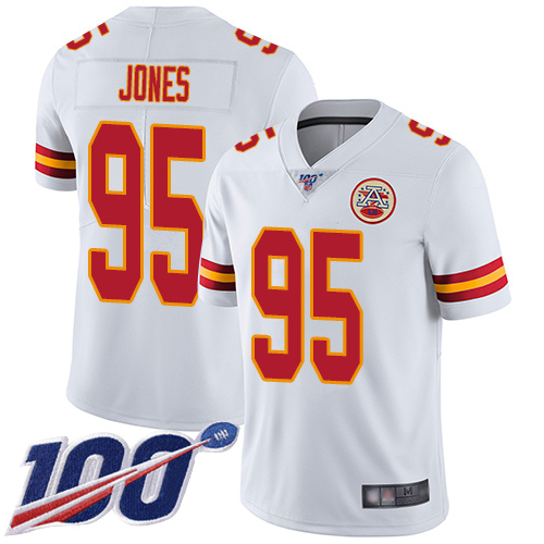 Chiefs #95 Chris Jones White Men's Stitched 100th Season Vapor Limited Jersey