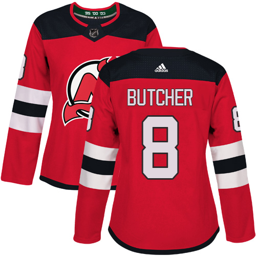 Adidas New Jersey Devils #8 Will Butcher Red Home Authentic Women's Stitched Jersey Womens
