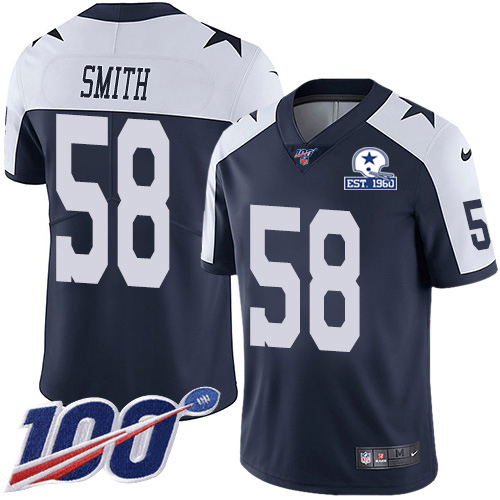 Dallas Cowboys #58 Aldon Smith Navy Blue Thanksgiving Men's Stitched With Established In 1960 Patch 100th Season Vapor Untouchable Limited Throwba