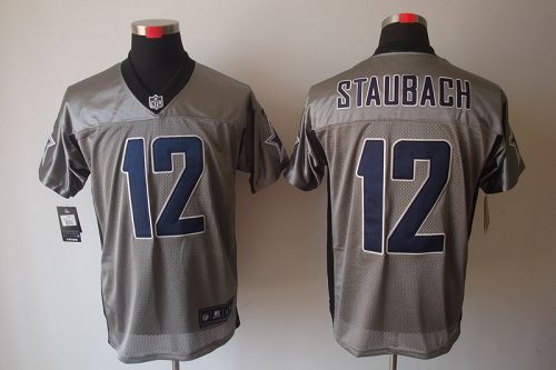 Cowboys #12 Roger Staubach Grey Shadow Men's Stitched Elite Jersey