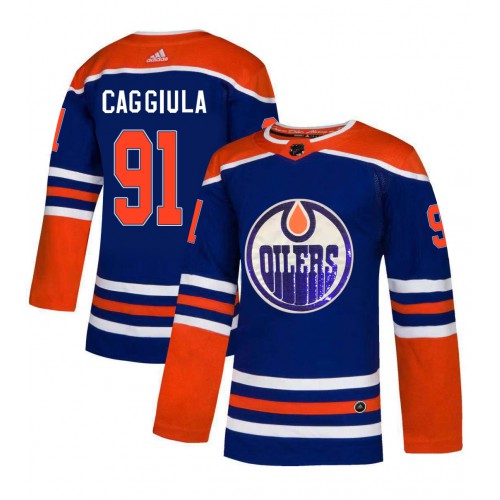 Adidas Edmonton Oilers #91 Drake Caggiula Royal Blue Sequin Embroidery Fashion Stitched Jersey Men's