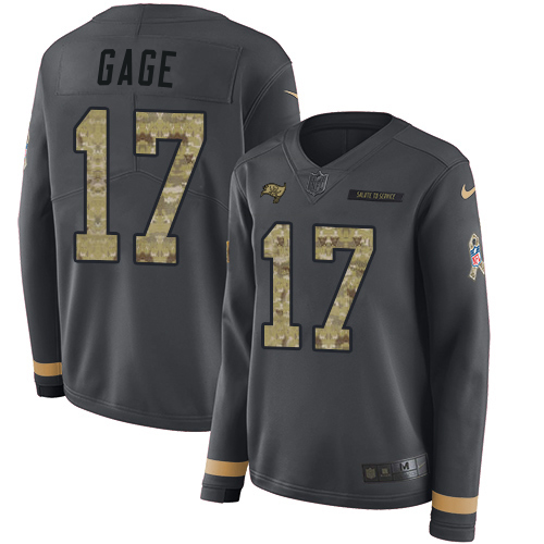 Buccaneers #17 Russell Gage Anthracite Salute To Service Women's Stitched Limited Therma Long Sleeve Jersey
