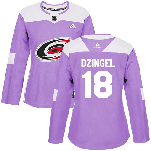 Adidas Carolina Hurricanes #18 Ryan Dzingel Purple Authentic Fights Cancer Women's Stitched Jersey Womens