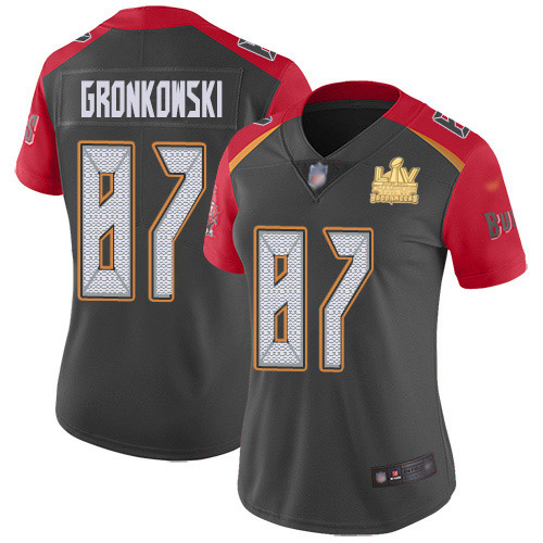 Buccaneers #87 Rob Gronkowski Gray Women's Super Bowl LV Champions Patch Stitched Limited Inverted Legend Jersey