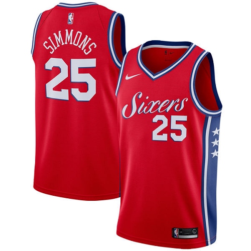 Philadelphia 76ers #25 Ben Simmons Red Womens Swingman Statement Edition Jersey Womens