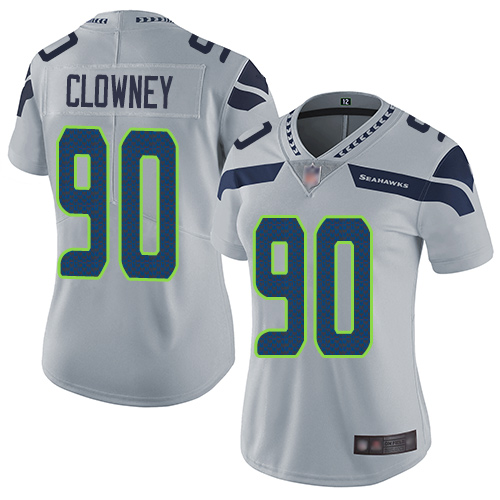 Seattle Seahawks #90 Jadeveon Clowney Grey Alternate Women's Stitched Vapor Untouchable Limited Jersey Womens